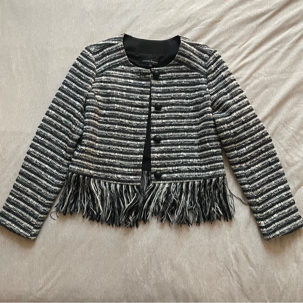 Nanette Lepore Fringe Woven Stripe Jacket